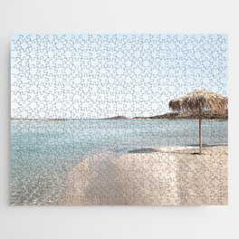 The Lone Umbrella Photo | Elafonissi Beach Crete Island Art Print | Greece Europe Travel Photography Jigsaw Puzzle