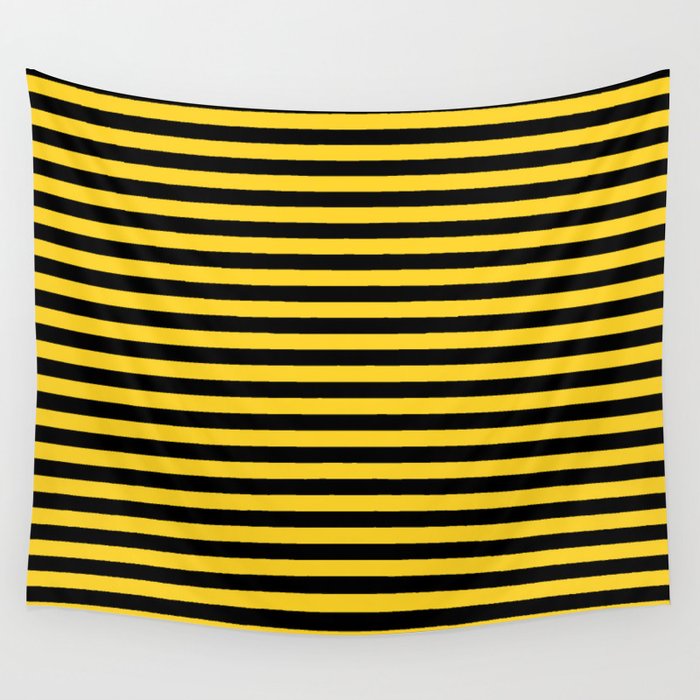 Yellow and Black Honey Bee Horizontal Deck Chair Stripes Wall Tapestry