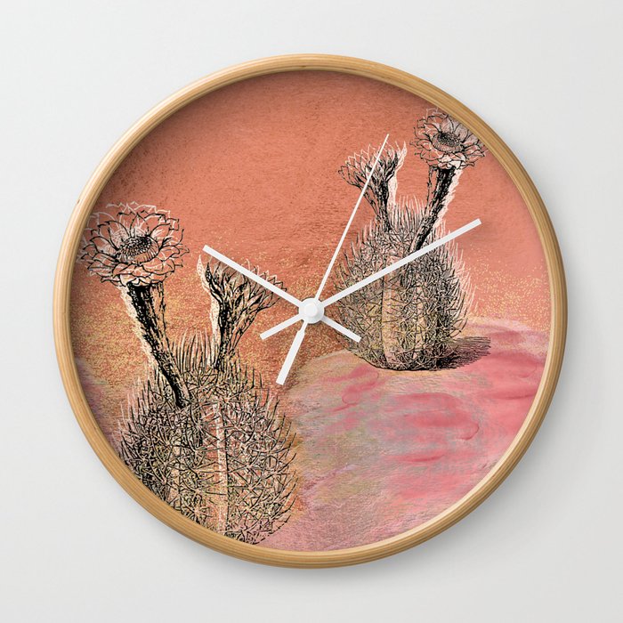 Rose-Gold Cactus Flower Desert Wall Clock
