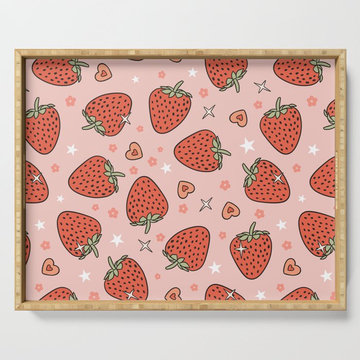 Vintage Strawberry Pattern Serving Tray