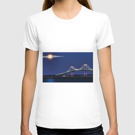 Full Moon and the Newport Bridge at Twilight- Newport, Rhode Island T Shirt