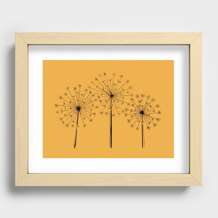 Dandelions Linocut in mustard Recessed Framed Print