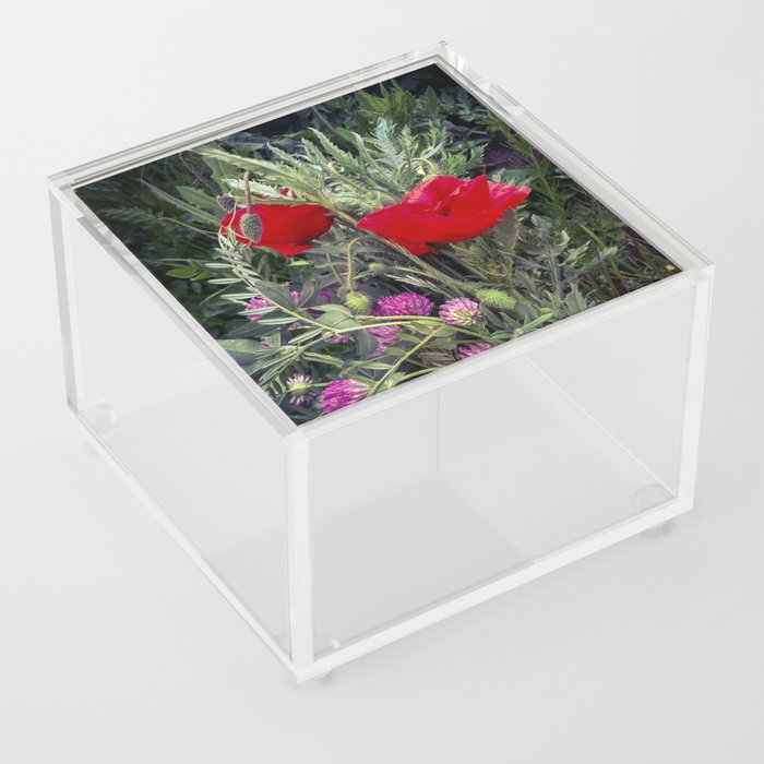 Hand with field flowers in the wheat field Acrylic Box