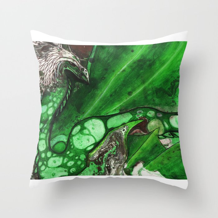 Green and White Serpentine Dragon  Throw Pillow