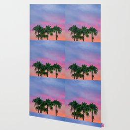 Cotton Candy Pink Palm Tree Sunset Wallpaper