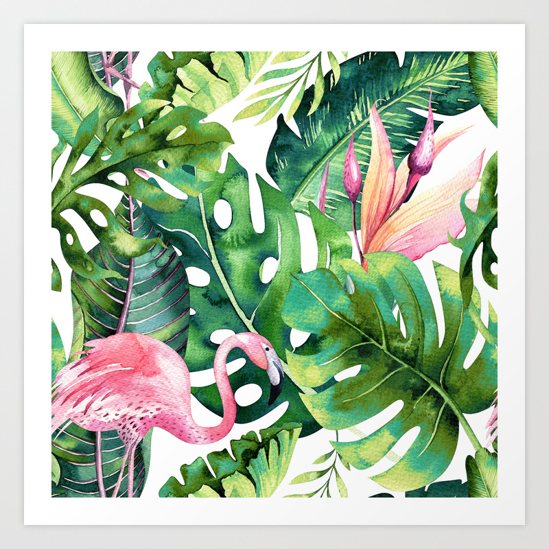 Decorative Quilted 3 Piece Coverlet Set with 2 Pillow Shams Ambesonne Flamingo Bedspread King Size Flamingos Sitting on Macro Tropic Exotic Leaves Graphic in Retro Style Artwork Pink Green 