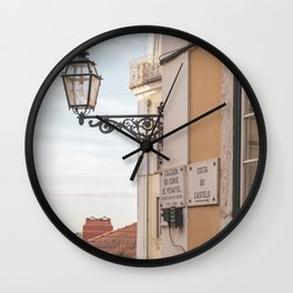 Vintage lantern in Lisbon art print - summer mediterranean street and travel photography Wall Clock
