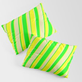 [ Thumbnail: Lime, Yellow, and Pale Goldenrod Colored Striped Pattern Pillow Sham ]