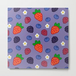 Mixed Berry Smoothie Metal Print | Flowers, Kawaii, Red, Painting, Fruits, Blue, Daisies, Sweet, Pattern, Blackberry 