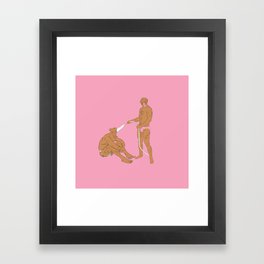 Dogmen play with hoses Framed Art Print