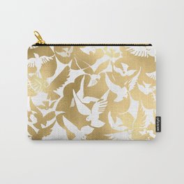 Gold Animals | White and Gold Metallic Birds Pattern Carry-All Pouch