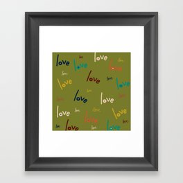 love love love - Optimistic Script Pattern in Mid Century Mod Mustard, Orange, Teal, and Olive Green Framed Art Print