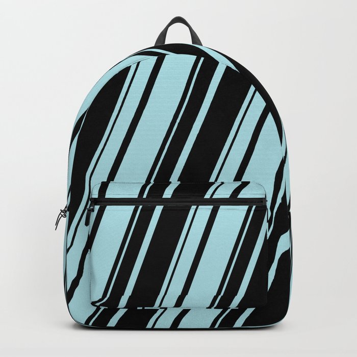 Powder Blue and Black Colored Striped Pattern Backpack