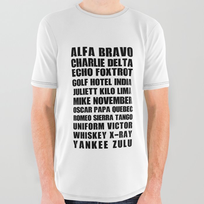 THE MILITARY ALPHABET - PHONETIC All Over Graphic Tee
