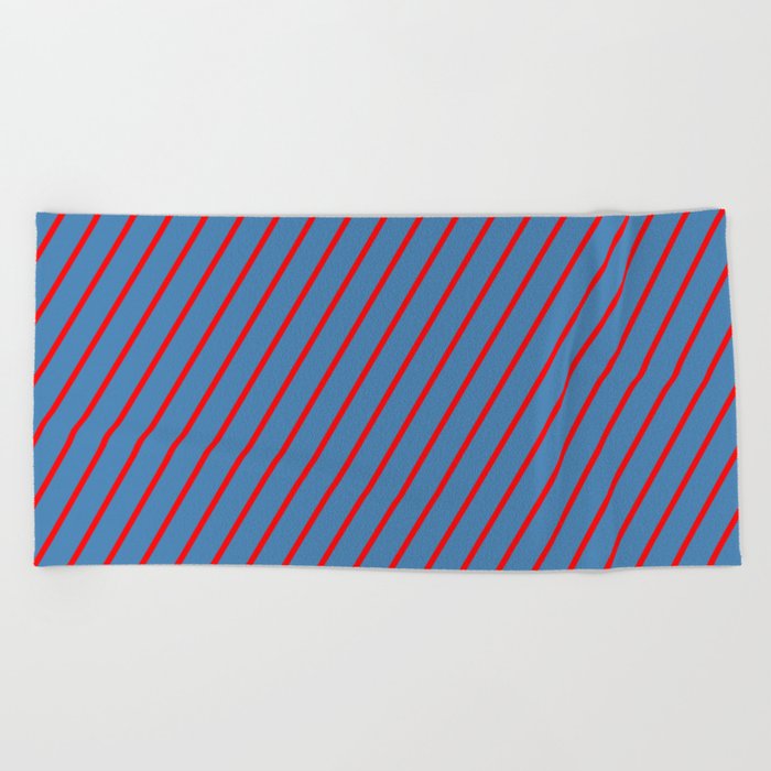 Red and Blue Colored Lines/Stripes Pattern Beach Towel