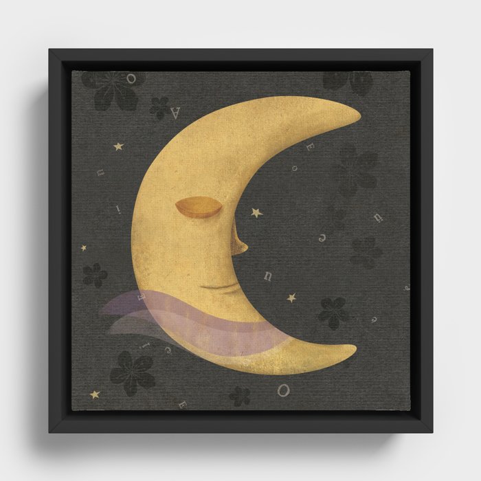 Sister Moon and the flying letters Framed Canvas