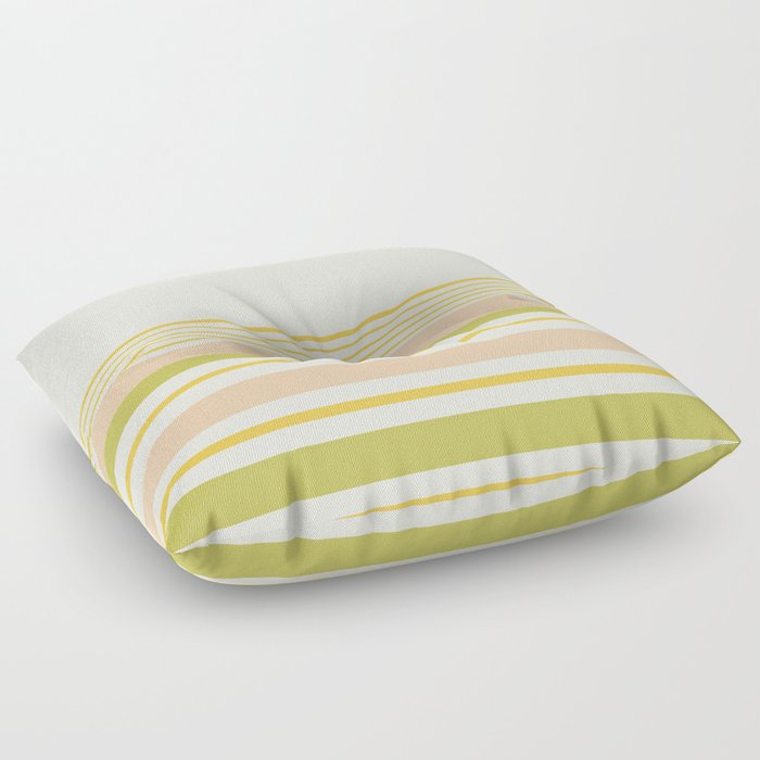 Half Stripes Minimalist Pattern in Retro Blush Pink, Light Avocado Green, and Marigold on Cream Floor Pillow