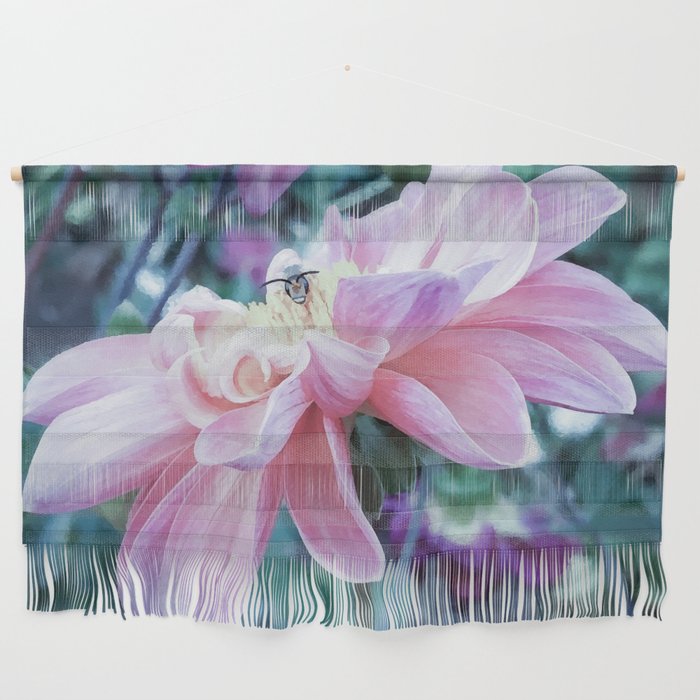 Pastel pink dhalia with bee vintage flower photography  Wall Hanging