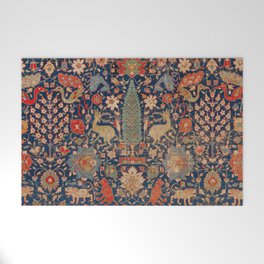 17th Century Persian Rug Print with Animals Welcome Mat