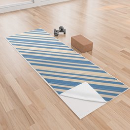 [ Thumbnail: Blue and Bisque Colored Lines/Stripes Pattern Yoga Towel ]