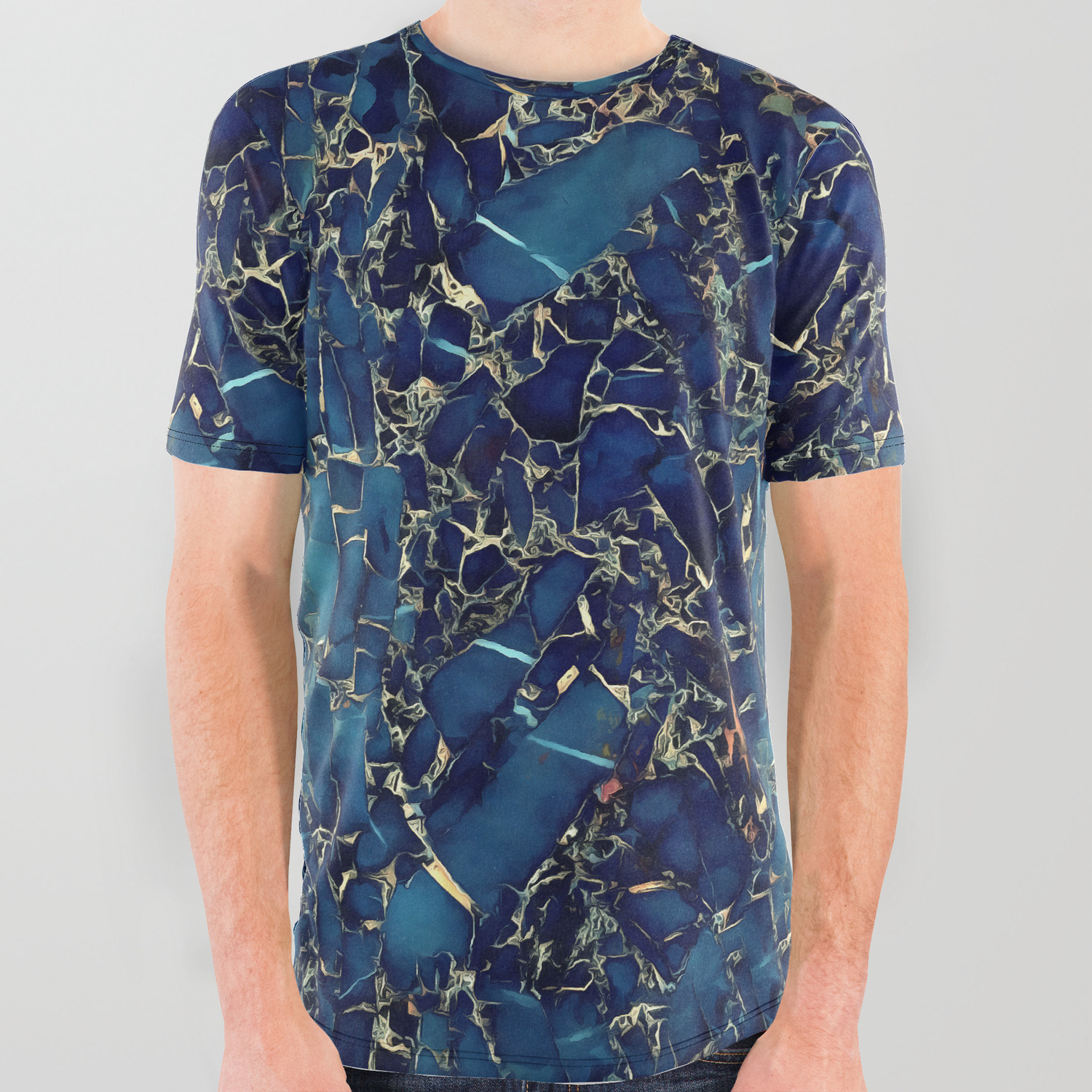 Dark Blue Stone Marble Abstract Texture With Gold Streaks All Over