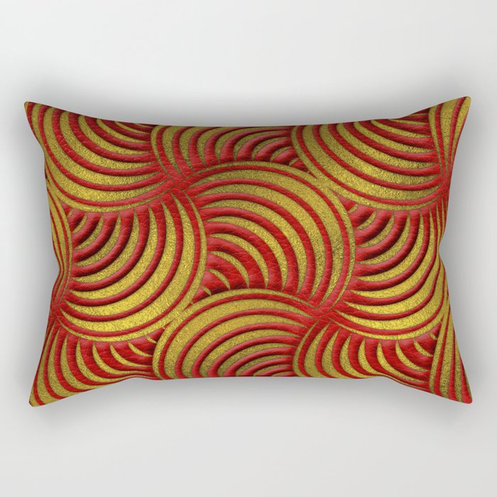 Red Leather and Gold Circulate Wave Pattern Rectangular Pillow