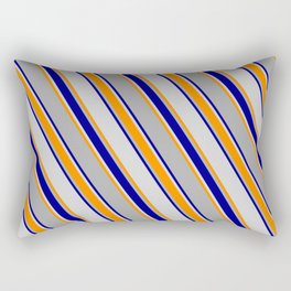 [ Thumbnail: Dark Grey, Dark Blue, Light Gray & Dark Orange Colored Lines/Stripes Pattern Rectangular Pillow ]