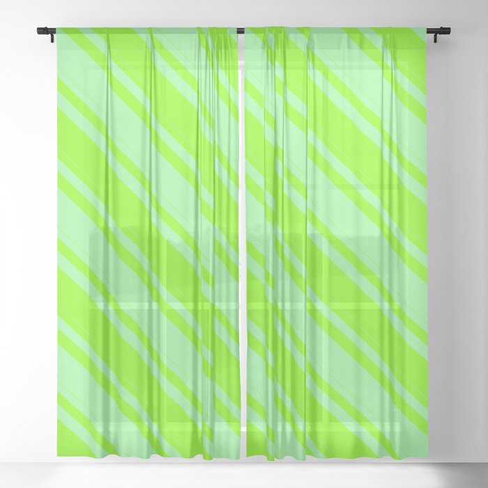 Chartreuse and Green Colored Lines/Stripes Pattern Sheer Curtain