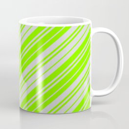 [ Thumbnail: Light Grey & Chartreuse Colored Lines/Stripes Pattern Coffee Mug ]