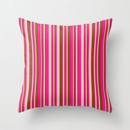 [ Thumbnail: Deep Pink, Brown & Pink Colored Striped Pattern Throw Pillow ]