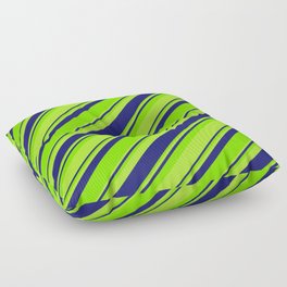[ Thumbnail: Green, Light Green & Midnight Blue Colored Striped/Lined Pattern Floor Pillow ]