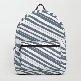 [ Thumbnail: White & Slate Gray Colored Lined/Striped Pattern Backpack ]