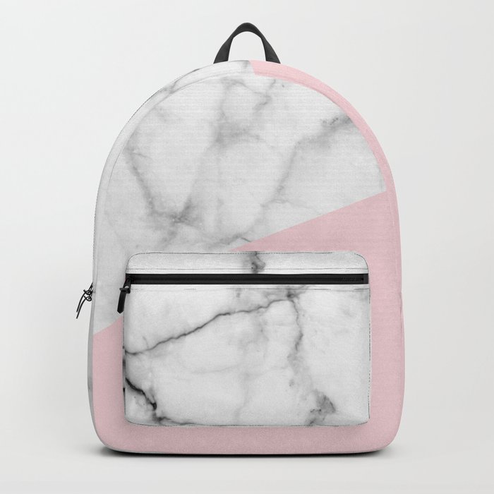 white and pink backpack