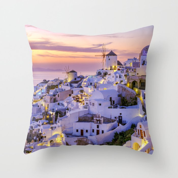 Beautiful Sunset in Oia Santorini, Greece Throw Pillow