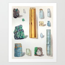 Minerals and Gems III Vintage Illustration by Reinhard Brauns 1903 Colorful Aquamarine Blue Crystals Art Print