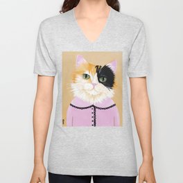 Portrait of Marie the Calico Cat V Neck T Shirt