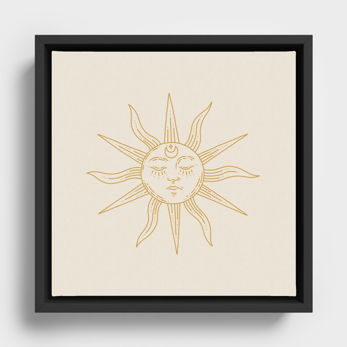 Boho Sun Drawing XXIX Neutral Gold Framed Canvas