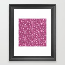 Magenta and White Christmas Snowman Doodle Pattern Framed Art Print