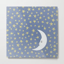To the Mooon to the Starrs Metal Print | Nighttime, Paperillustration, White, Crescent, Paperart, Midnight, Moonface, Cutout, Pattern, Yellow 