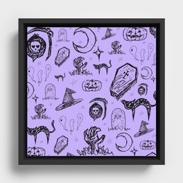 Halloween Doodles in Light Purple Framed Canvas