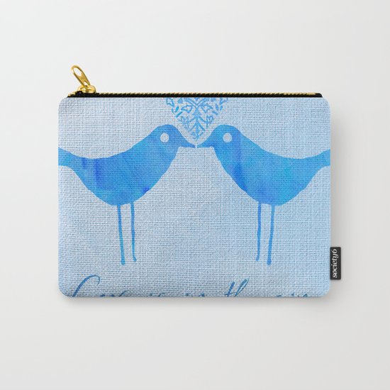 cute watercolor birds with heart and Love is in the air Carry-All Pouch