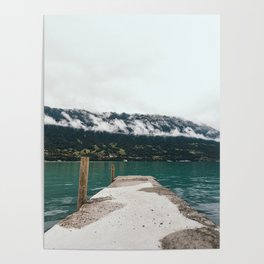 Peer to a cloudy lake, Switzerland | Landscape | Moody travel photography Poster