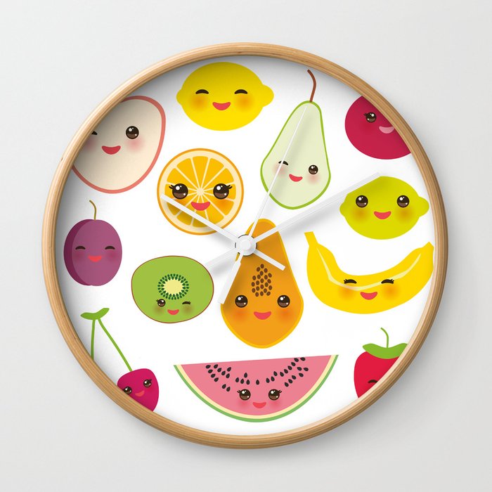 Strawberry Orange Banana Cherry Lime Lemon Kiwi Plums Apples Watermelon Pomegranate Papaya Wall Clock