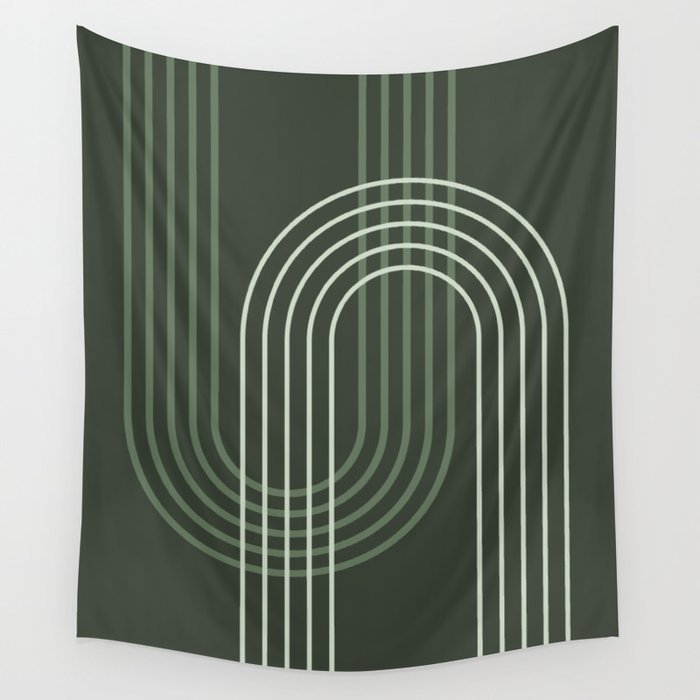 Geometric Lines Rainbow Abstract 5 in Forest Sage Green Wall Tapestry