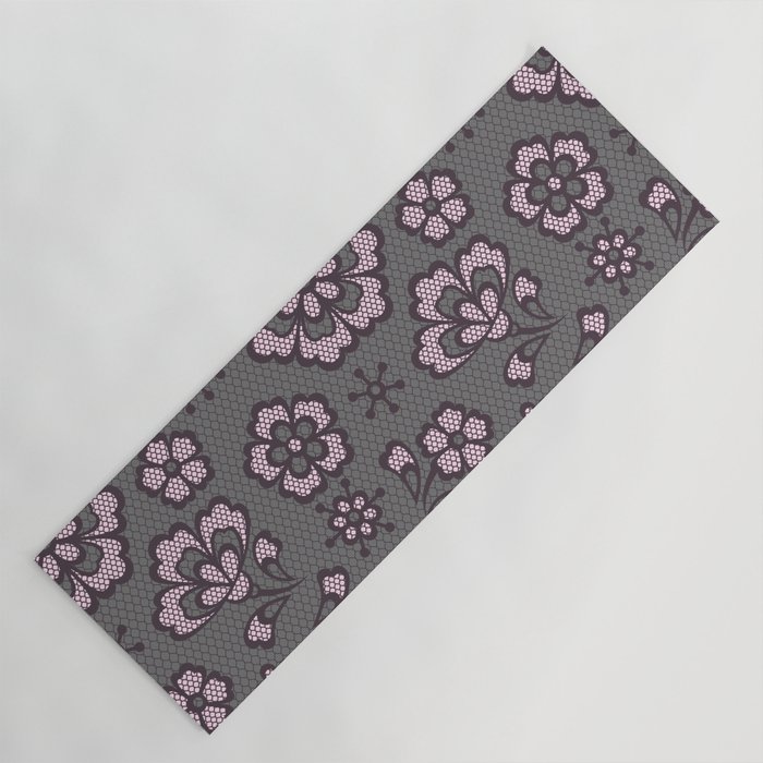 Vintage Floral Gray & Pink Lace Yoga Mat