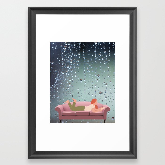 Reading in the Rain Framed Art Print