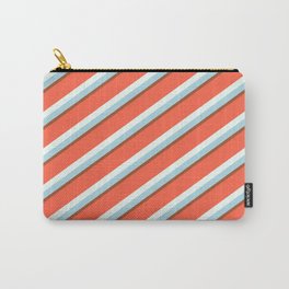 [ Thumbnail: Red, Mint Cream, Light Blue, and Sienna Colored Lines/Stripes Pattern Carry-All Pouch ]