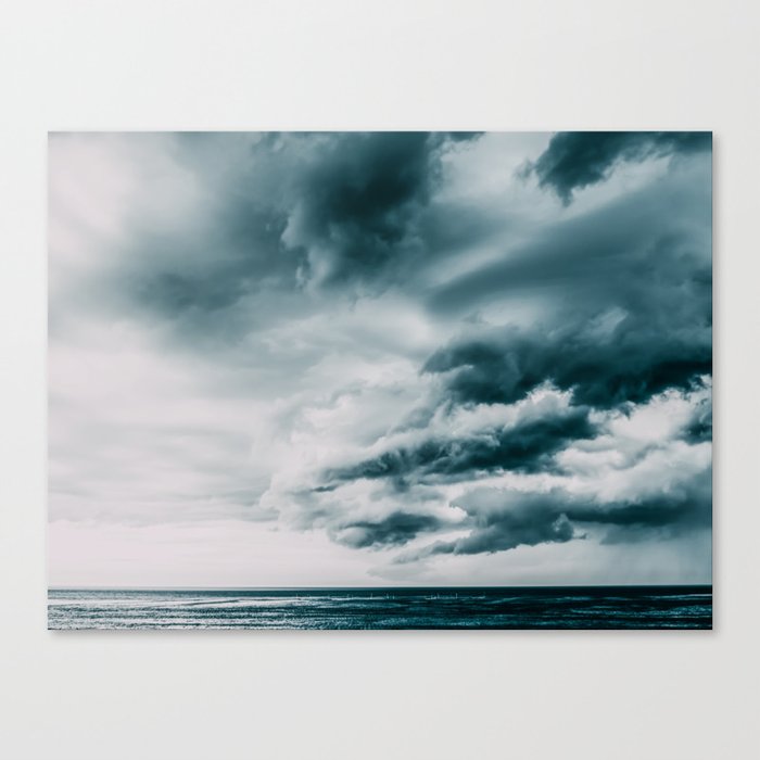 Storm Clouds Gathering Over Ocean, Stormy Sea And Sky, Blue Seascape, Infinite Sea Canvas Print