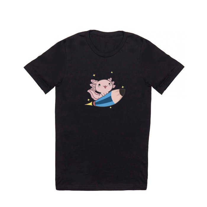 Axolotl Flies To School On A Pencil. T Shirt