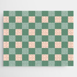 Retro Modern Woven Check Pattern Green Teal Blush Jigsaw Puzzle